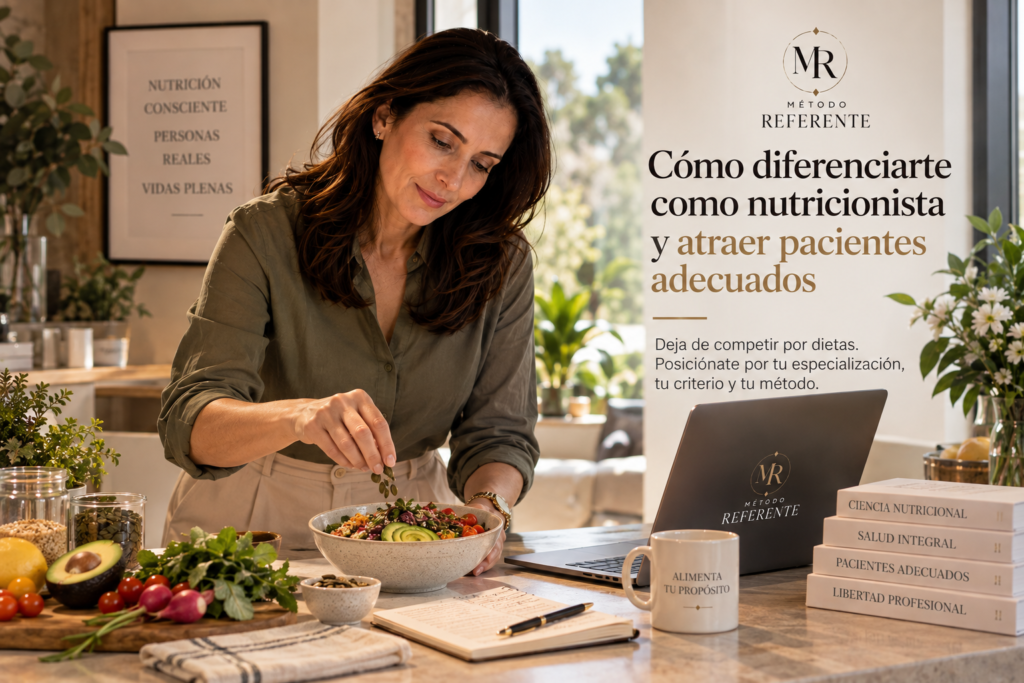 Aprende a diferenciarte como nutricionista mediante especialización, método, contenido fiable, alianzas y activos de autoridad. Intención principal: cómo diferenciarme como nutricionista.